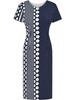 Nowoczesna sukienka w groszki Klaudia, stylowa kreacja z krótkimi rękawami.