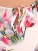 Wielokolorowa sukienka maxi w kwiaty z rozcięciem – rozkloszowany fason z wiązaniem 30109