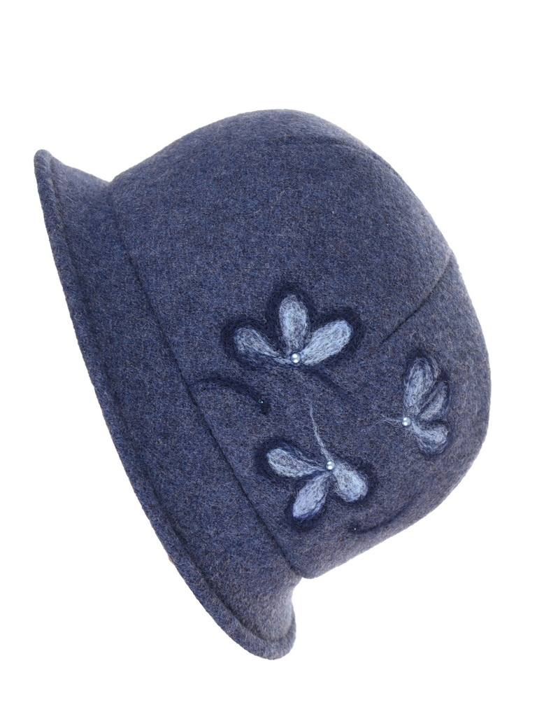 Elegancki błękitny kapelusz damski cloche na zimę – kobiecy model z ocieplaną podszewką 42368