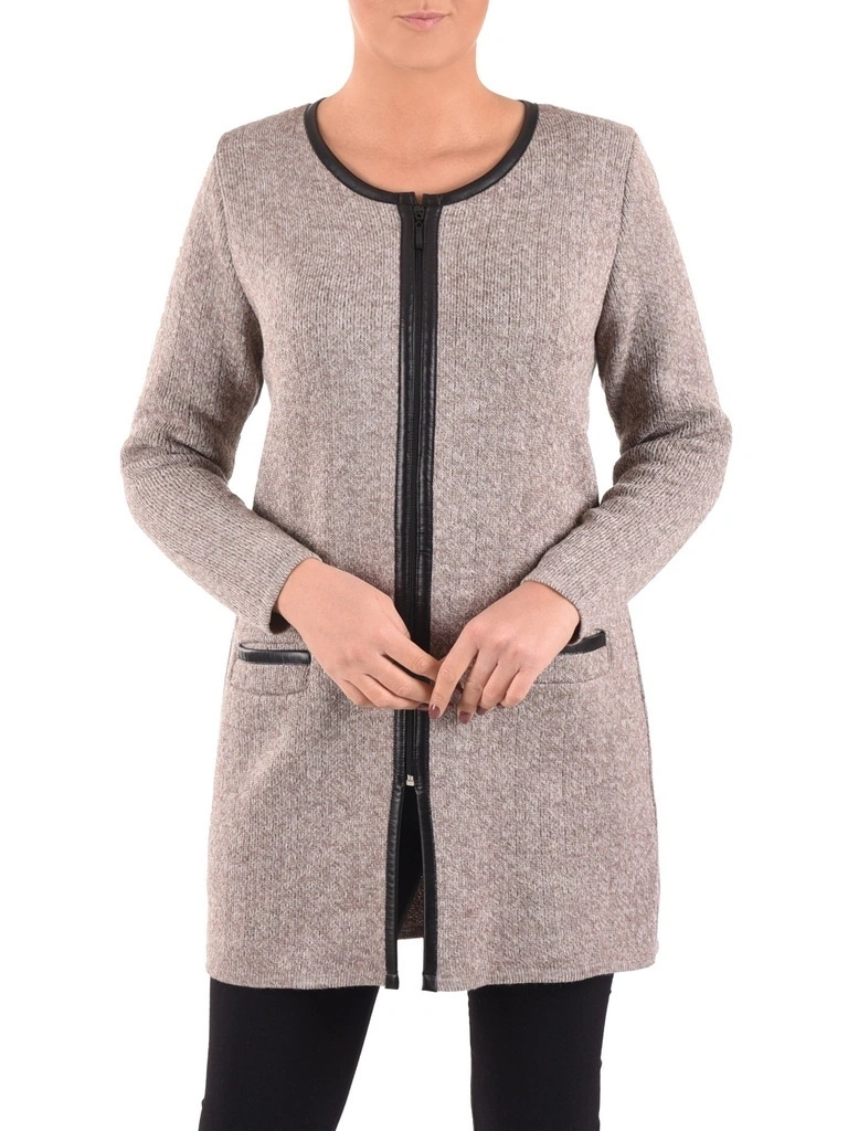 Elegancki sweter damski rozpinany o prostym kroju – ciepły model na jesień z praktycznymi kieszeniami 40474