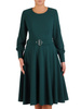 Rozkloszowana sukienka z dzianiny, zielona kreacja z paskiem 23352