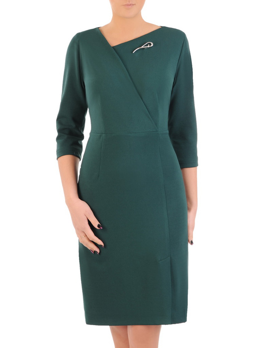 Elegancka, zielona sukienka z ozdobną zakładką na dekolcie 32318