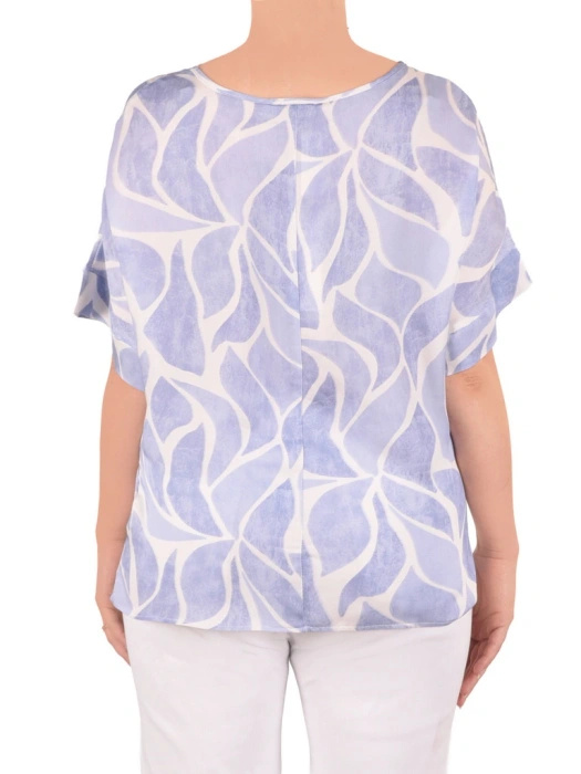 Elegancka bluzka wizytowa z wiskozy w modny print – prosty fason z kobiecym wiązaniem w pasie 41953