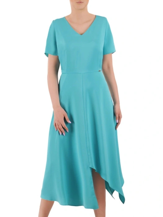 Elegancka miętowa sukienka rozkloszowana midi na lato – pionowe zaszewki wyszczuplające sylwetkę 35963