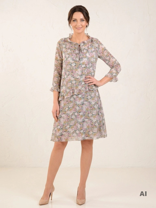 Elegancka sukienka trapezowa midi w kwiaty – swobodny fason tuszujący biodra 30818