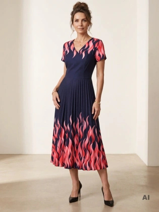 Wizytowa sukienka rozkloszowana w elegancki wzór – plisowany dół pięknie wysmuklający sylwetkę 42097