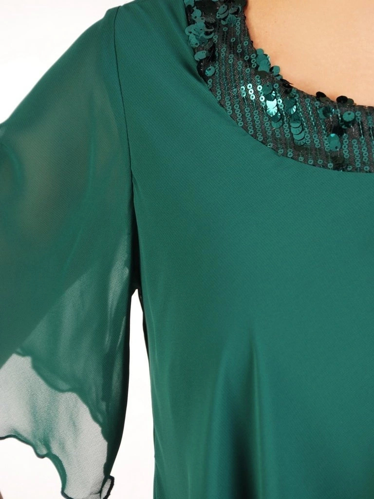 Butelkowa sukienka wieczorowa na wesele i święta – asymetryczna narzutka z połyskującymi cekinami 30469