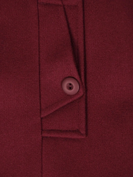 Klasyczny płaszcz damski bordowy na jesień i zimę – elegancki model z kołnierzem i kieszeniami 41508