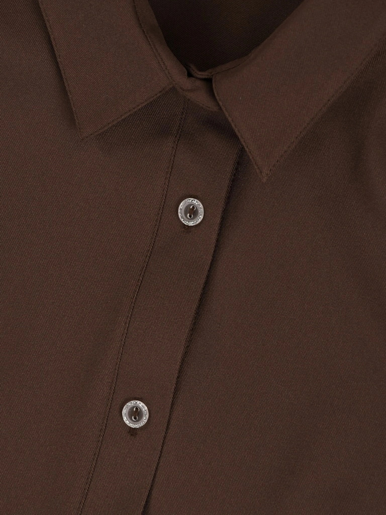 Elegancka brązowa koszula damska z rękawem 3/4 – szykowny prosty krój do pracy 40989