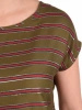 Elegancka bluzka wiskozowa w paski khaki – prosty fason ze srebrną nitką 41443
