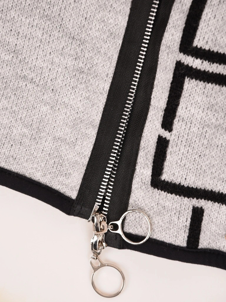 Elegancki szary sweter damski na zamek – prosty fason z kapturem zapewniający pełną wygodę 42153