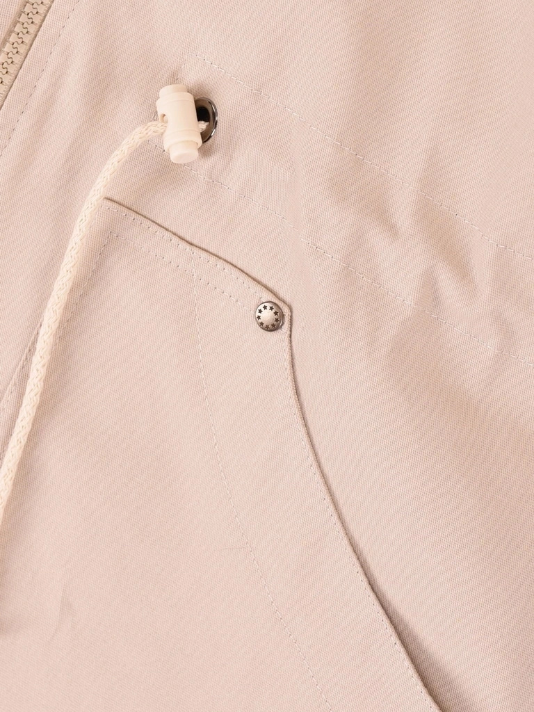 Beżowa kurtka jesienna damska z kapturem – ściągacz w talii modelujący sylwetkę 39870