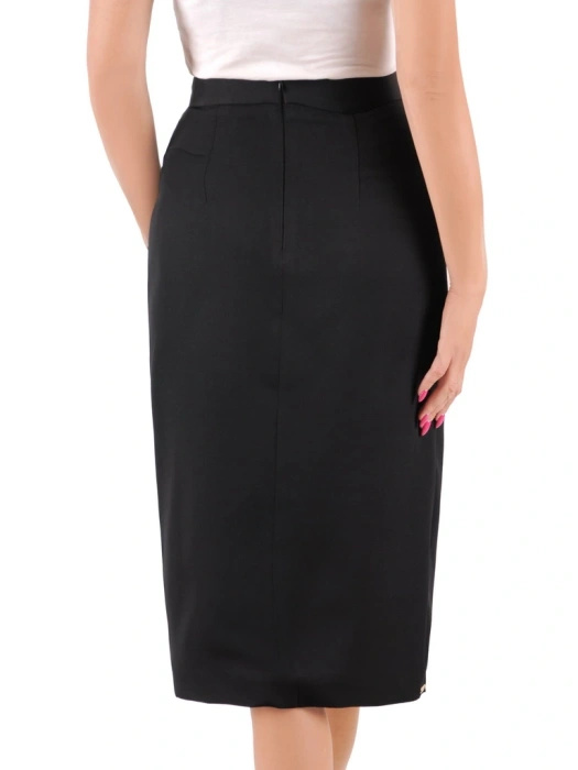 Czarna elegancka spódnica ołówkowa do kolan – dopasowany krój z ozdobnymi guzikami 36876