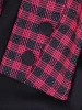 Wizytowa sukienka midi o prostym kroju w granatowo-fuksjową kratę – żakietowy przód wysmuklający sylwetkę 30822