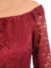 Elegancka bordowa sukienka koktajlowa w kwiaty – prosty fason z rękawem 3/4 32732