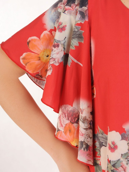 Sukienka w wyszczuplającym fasonie, zwiewna kreacja w kwiaty 29916