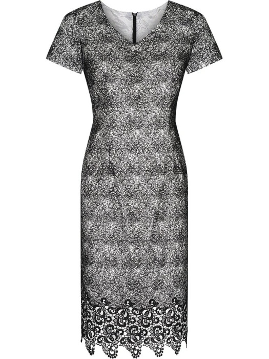 Elegancka czarna sukienka midi z dekoltem serek – prosty krój na wieczorowe wyjścia 4436