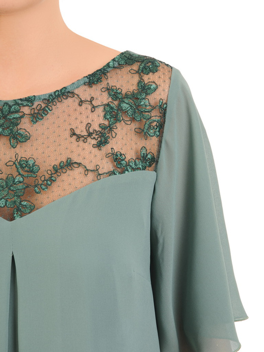 Zielona sukienka z koronkowym karczkiem, wizytowa kreacja w modnym fasonie 30815