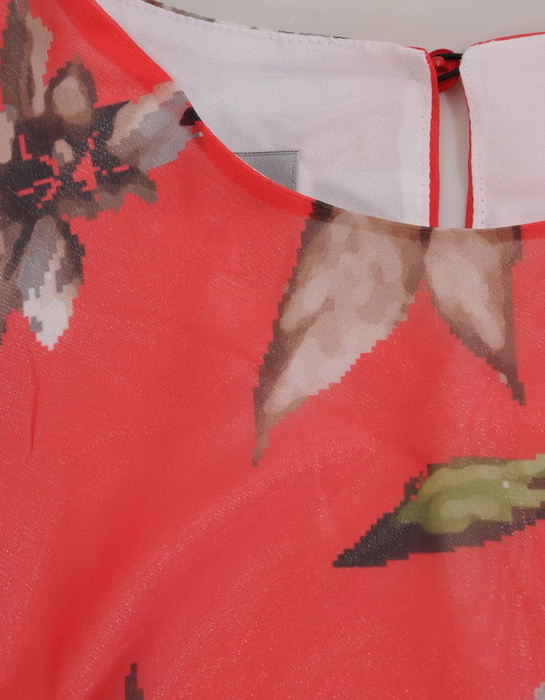 Zwiewna sukienka z falbankami 16736, szyfonowa kreacja w kwiaty.