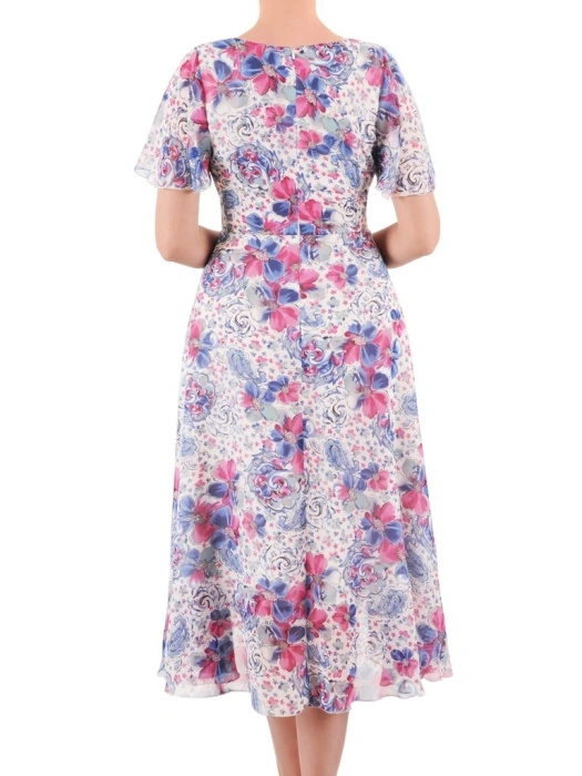 Elegancka sukienka wizytowa w kwiaty midi – rozkloszowany krój pięknie modelujący sylwetkę 39568