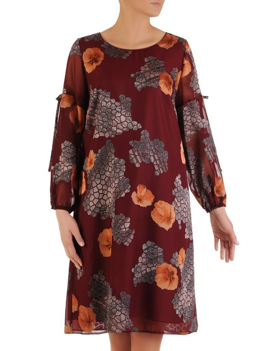 Sukienka z szyfonu, trapezowa kreacja z ozdobnymi rękawami 23614