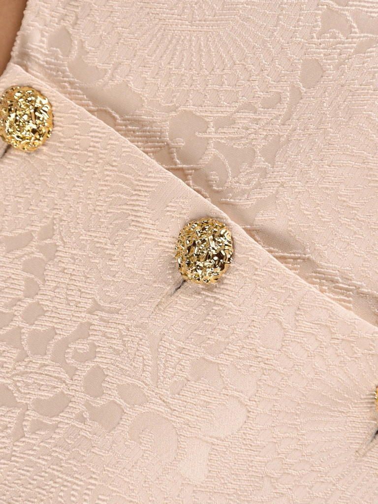 Elegancka garsonka damska ze spódnicą midi – kremowy, prosty fason z guzikami 41339