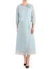Elegancka sukienka rozkloszowana maxi w odcieniu mięty – wysmuklający dekolt w łódkę i rękaw 3/4 41695