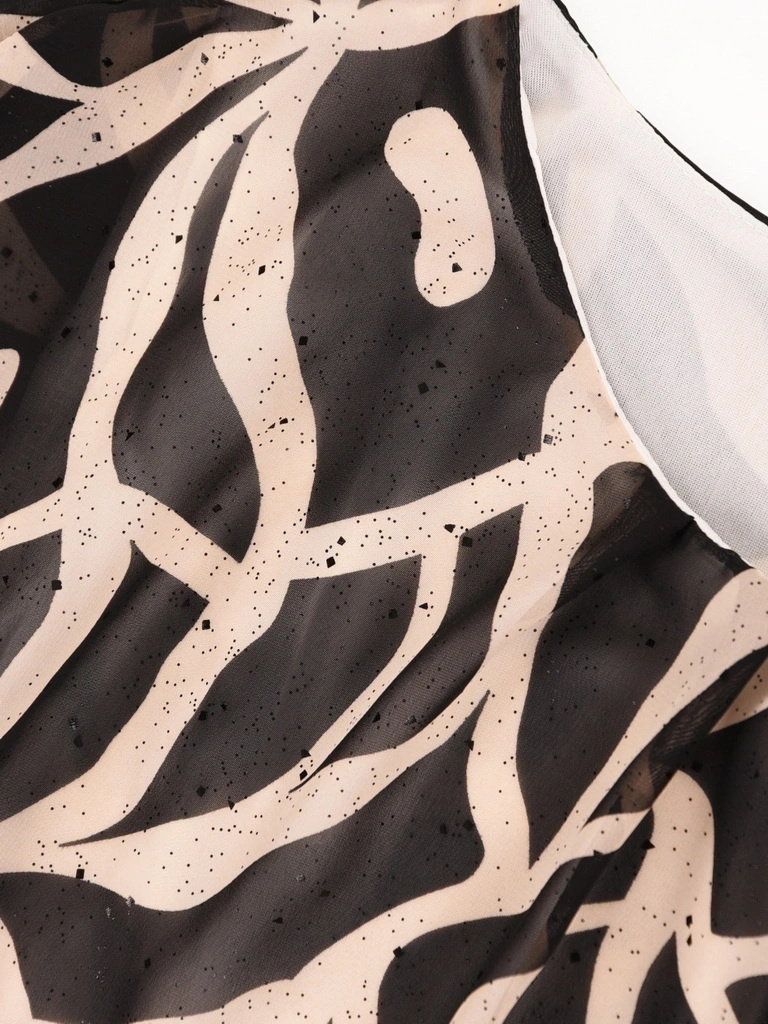 Czarno-beżowa bluzka z rękawami kimono – luźny fason z gumą w pasie, idealna na lato 42060