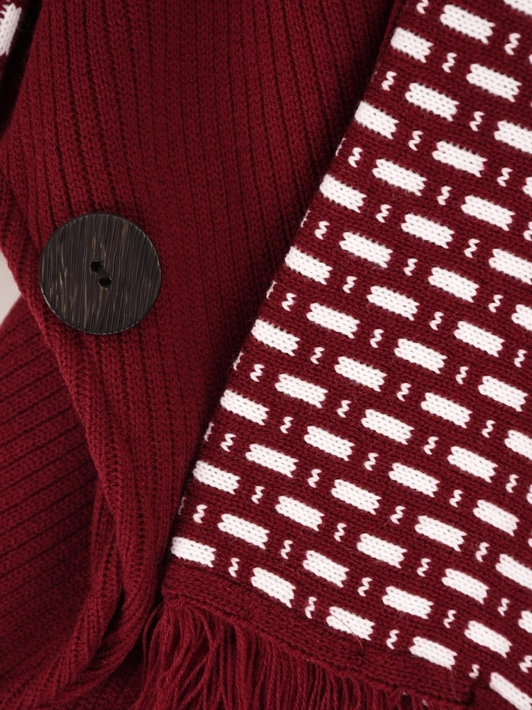 Elegancki sweter damski w odcieniu bordo – luźny, swobodny krój z dekoracyjnym wiązaniem 42164