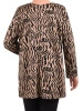 Stylowa bluzka plus size w zebrę beżowo-czarną z dekoltem V – prosty fason z ozdobnymi wycięciami na rękawach 41077