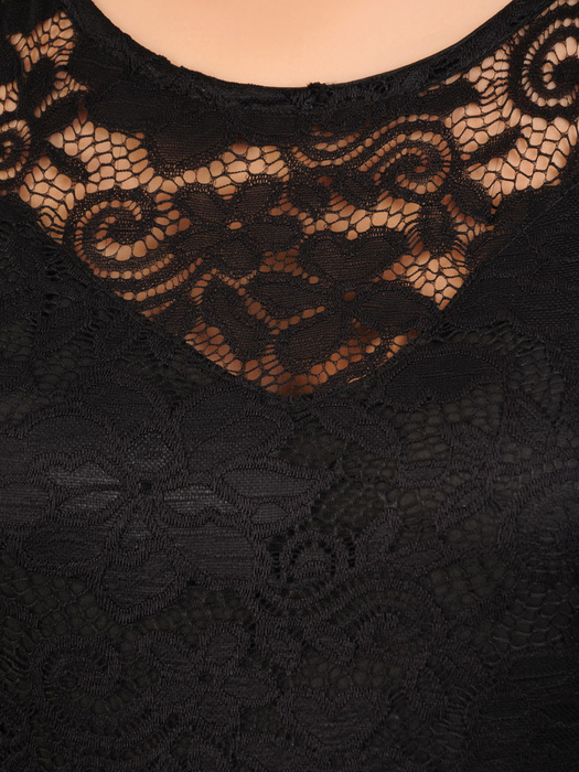 Sukienka koktajlowa maksi, czarna kreacja z koronkową górą 30884