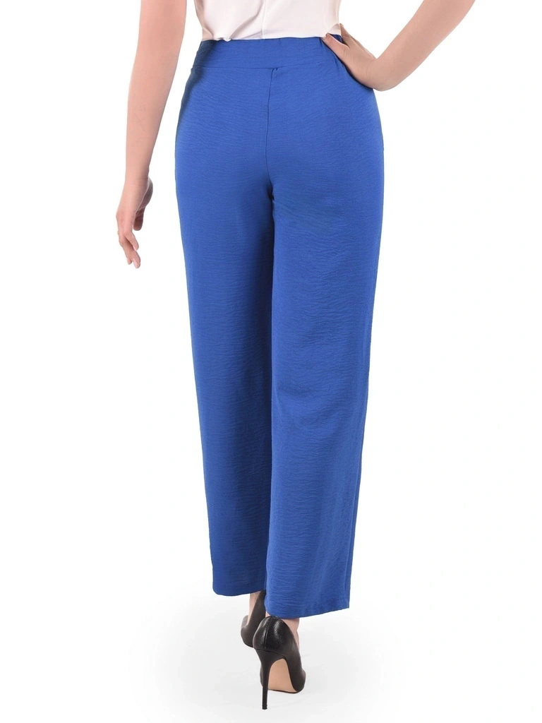 Eleganckie luźne spodnie damskie chabrowe – wygodny fason na gumce z kieszeniami 40126