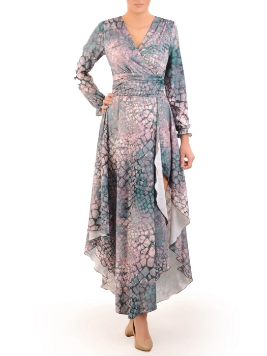Elegancka sukienka wieczorowa maxi w zwierzęcy motyw – asymetryczny dół wysmuklający sylwetkę 30825