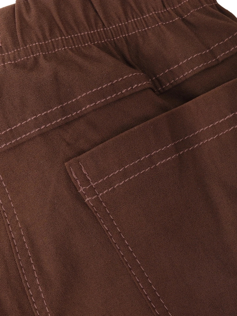 Czekoladowe spodnie rybaczki z gumką i suwakami – dopasowany fason modelujący sylwetkę, idealne plus size na lato 35356