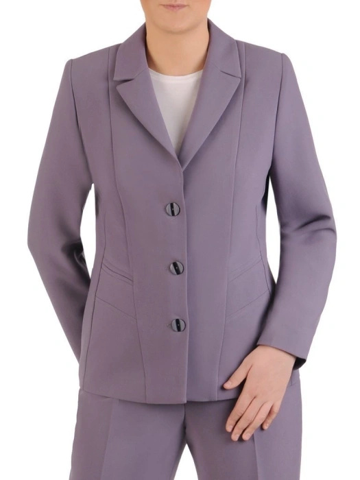 Elegancki komplet damski ze spodniami szary – prosty fason z wysmuklającymi zaszewkami 24859