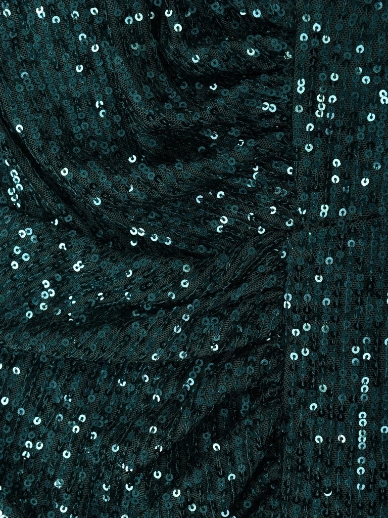Cekinowa sukienka wieczorowa o prostym fasonie butelkowa zieleń – wysmuklające marszczenie w talii 37396