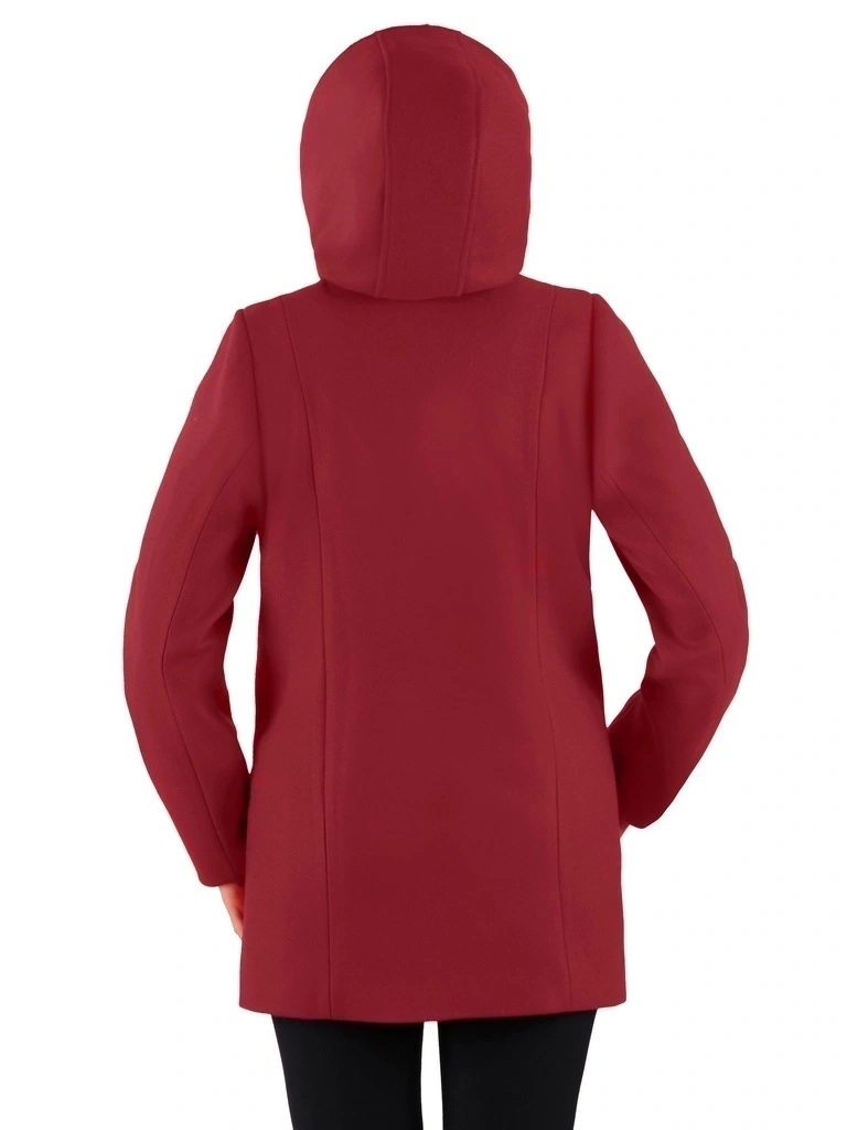 Ciepła kurtka jesienna damska z kapturem bordowa – prosty fason na co dzień i spacery 37518