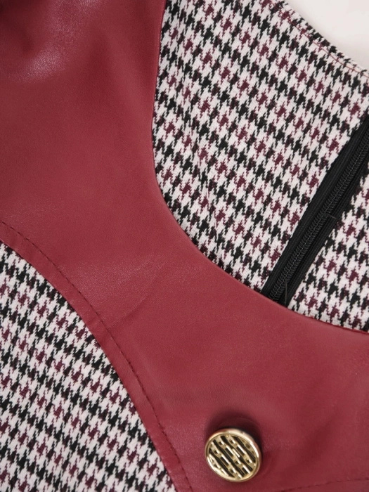Elegancka sukienka trapezowa midi w pepitkę – wysmuklający fason z kontrafałdą i kieszeniami 30721