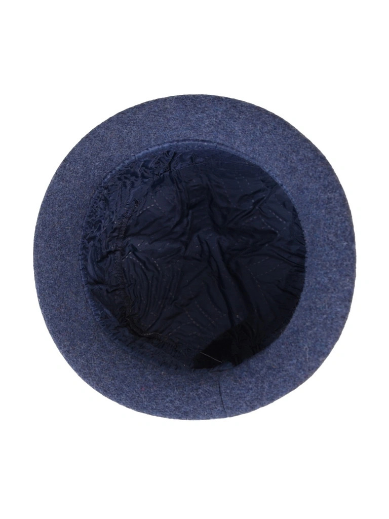 Elegancki kapelusz damski cloche jeansowy na zimę – ocieplany model z regulacją i kwiatem 42386