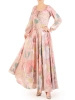 Elegancka sukienka rozkloszowana maxi w kwiaty – wysmuklający fason z długim rękawem 29935