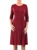 Rozkloszowana bordowa sukienka midi z ozdobnymi wstawkami – stylowy krój pięknie podkreślający talię 41029