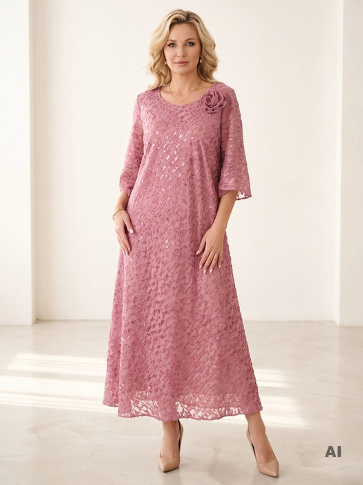 Elegancka sukienka maxi w odcieniu brudnego różu – rozkloszowany fason wysmuklający sylwetkę 38058