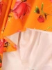 Pomarańczowa sukienka rozkloszowana maxi w kwiaty – elegancki krój z rękawem 3/4 i kontrafałdami 38025