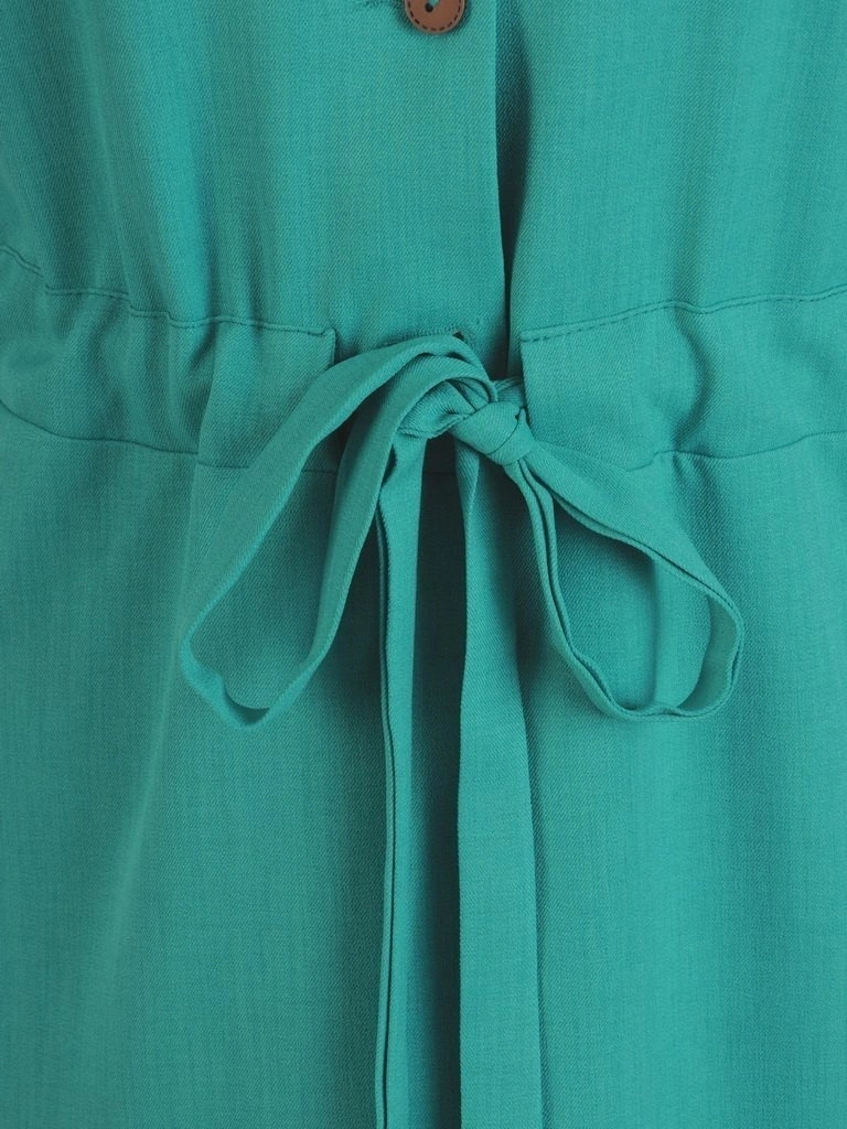 Elegancka turkusowa sukienka szmizjerka z wiązaniem – prosty krój z mankietami wysmuklający sylwetkę 28940