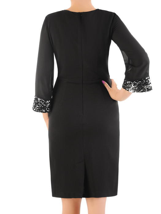 Czarna sukienka z ozdobnymi wstawkami z cekinów 35030