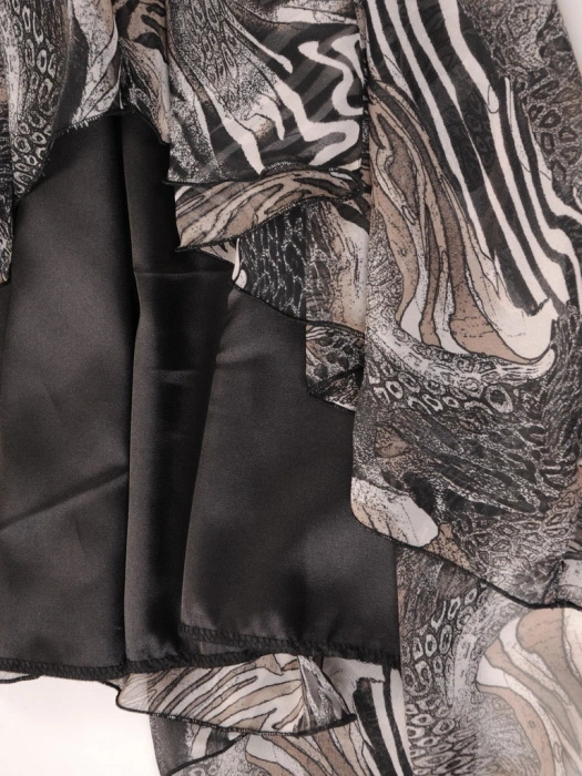 Jesienna sukienka rozkloszowana maxi w zwierzęcy print – kobiece wiązanie pod szyją i swobodny krój 30845