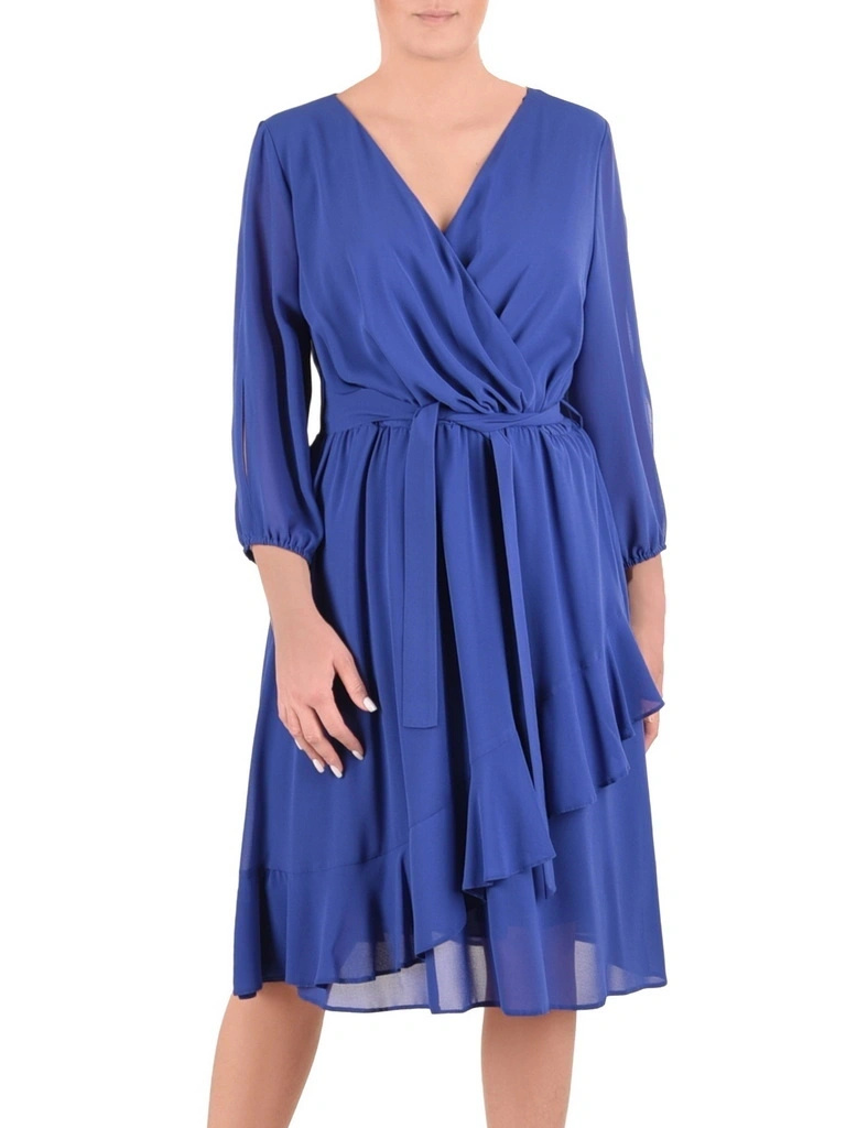 Chabrowa sukienka koktajlowa z ozdobną falbaną – rozkloszowany krój pięknie modelujący sylwetkę 41255