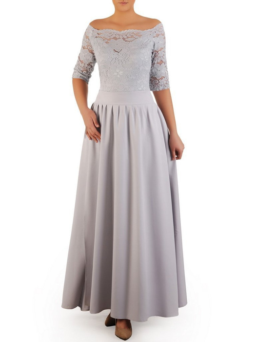 Długa sukienka z koronkowym topem, kreacja z modnym dekoltem 22909