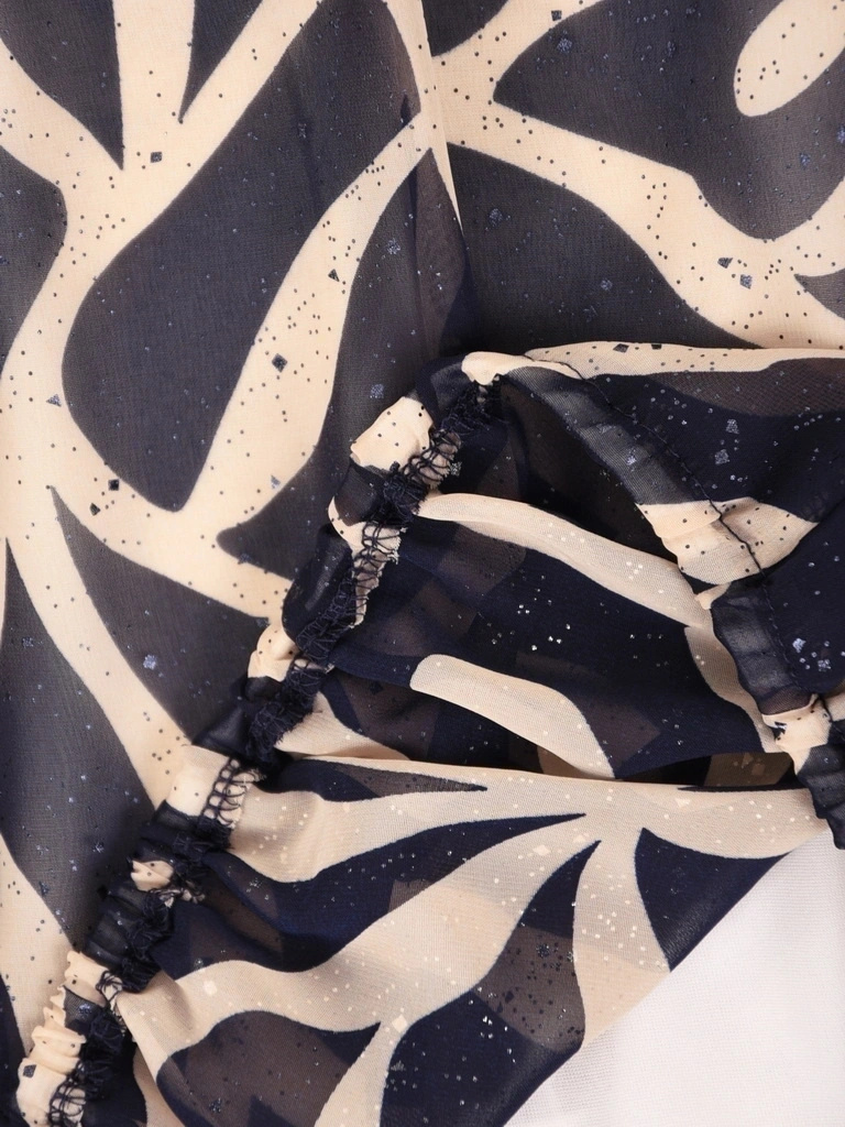 Elegancka bluzka z rękawami kimono granatowo-beżowa – lekki fason z gumką idealny na lato 42052