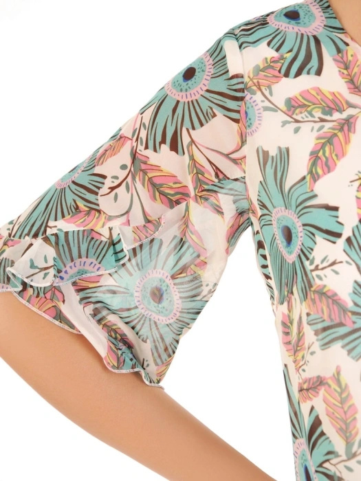 Elegancka sukienka trapezowa w kwiaty – dwuwarstwowy fason maskujący biodra 33750